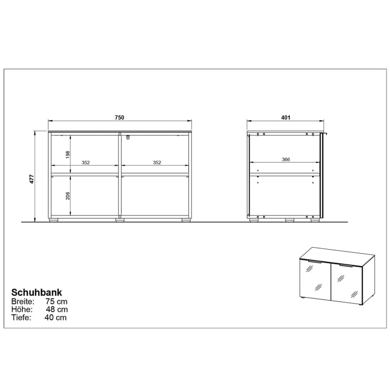 Germania Schoenenbank Gw-Rimini 75X40X48 Cm Grafietkleurig En Wit
