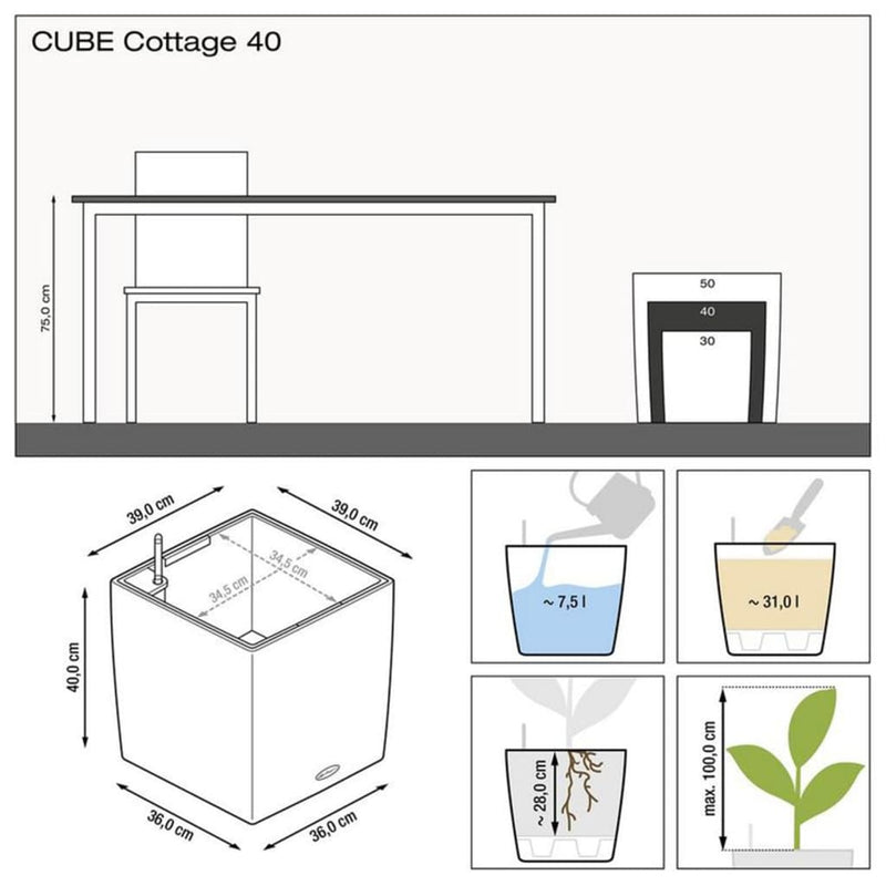 Lechuza Plantenbak Cube Cottage 40 All-In-One Kleurig