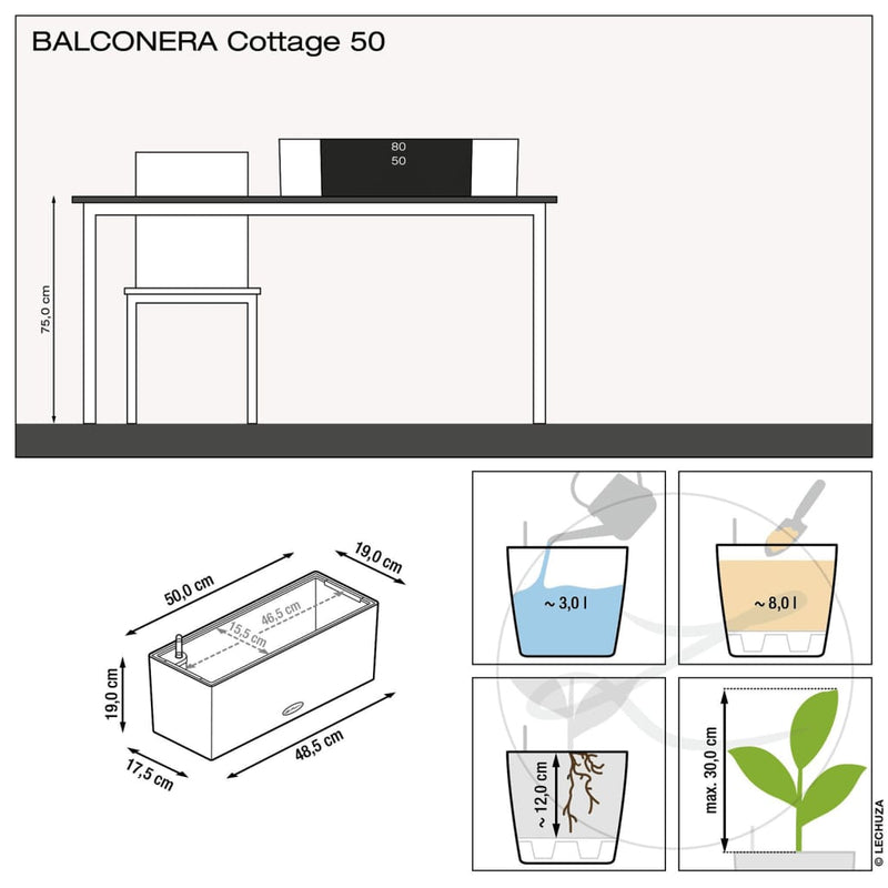 Lechuza Plantenbak Balconera Cottage 50 All-In-One