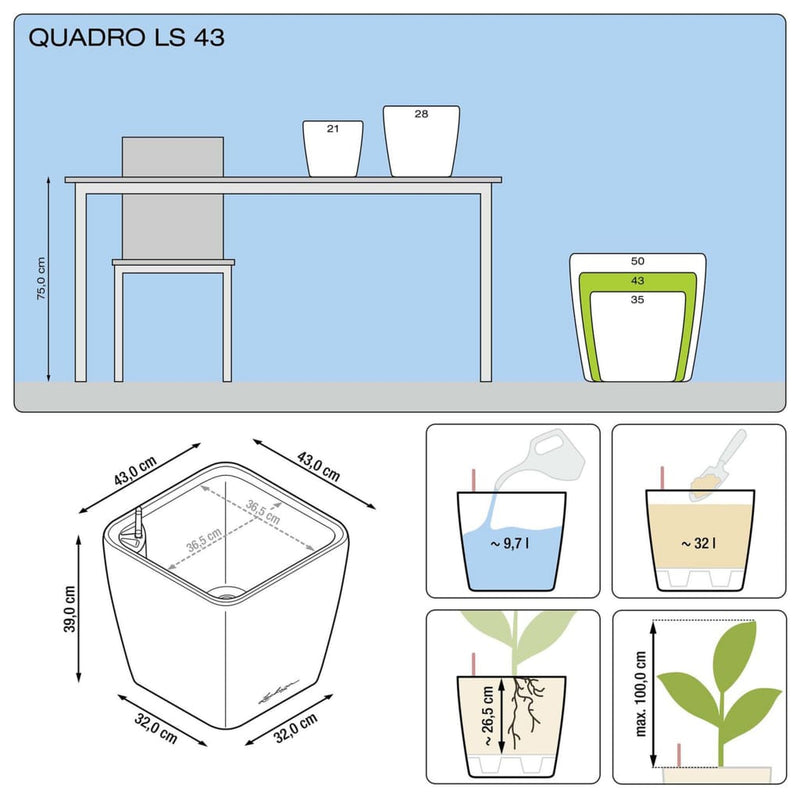 Lechuza Plantenbak Quadro Ls 43 All-In-One Houtskool 16183