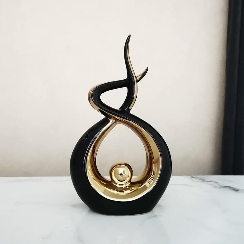 Zwart & Goud Keramisch Beeld - Moderne Abstracte Sculptuur - Woondecoratie, Tafeldecoratie