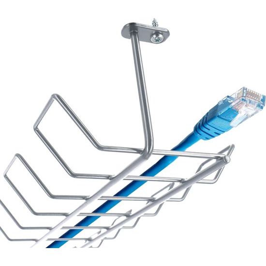 Zwarte of zilveren kabelgoot horizontaal van staal, 72,5 x 16,5 x 8,7 cm - kabelafdekking, schroefbare kabelhouder, ondertafel kabelmand, kabelrooster - KADAX