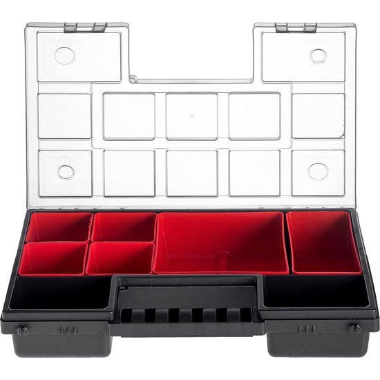 KADAX - Organizer, gereedschapskist van kunststof - magazijn voor kleine onderdelen met transparant deksel - magazijn voor kleine onderdelen, assortimentsdoos - 28x18cm, 6 stuks