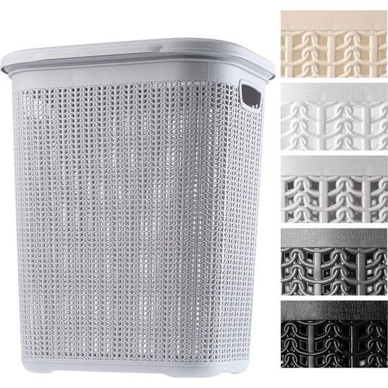 KADAX - Wasmand, 50L, multifunctionele wasmand met deksel - lichte wasverzamelaar, wassorteerder van kunststof, voor badkamer, vuile kleding, speelgoed, wasmand - Grijs