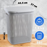 KADAX - Wasmand, 50L, multifunctionele wasmand met deksel - lichte wasverzamelaar, wassorteerder van kunststof, voor badkamer, vuile kleding, speelgoed, wasmand - Grijs