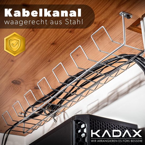 Zwarte of zilveren kabelgoot horizontaal van staal, 72,5 x 16,5 x 8,7 cm - kabelafdekking, schroefbare kabelhouder, ondertafel kabelmand, kabelrooster - KADAX