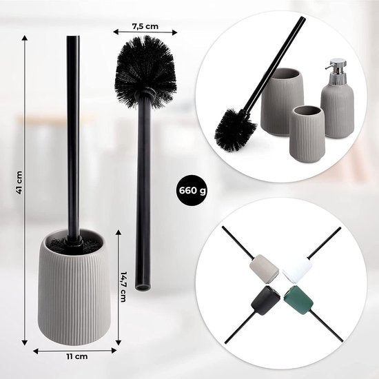 Vrijstaande solide wc-borstel met houder van keramiek - toiletborstel met stevige metalen handgreep - Groen en Grijs KADAX