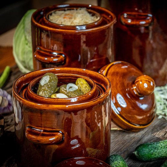 KADAX - Aardewerkpan, dichte keramische pan met deksel - vaatwasmachinebestendige aardepan, handgemaakte fermentatiepot van keramiek - 1,8L