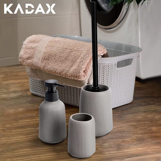 Vrijstaande solide wc-borstel met houder van keramiek - toiletborstel met stevige metalen handgreep - Groen en Grijs KADAX