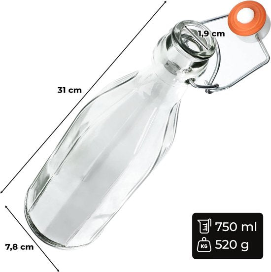 3 stuks universele fles met beugelsluiting - dichte beugelfles, vintage glazen fles, drinkfles, likeurfles, sapfles, beugeldop - 500ml, 750ml, 1000ml, KADAX