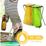 KADAX - Standaard voor afvalscheiding - stabiele afvalzakhouder met kunststof deksel, afvalzakstandaard, afvalcontainer, afvalzakhouder, afvalstandaard - Twee breed