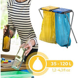 KADAX - Standaard voor afvalscheiding - stabiele afvalzakhouder met kunststof deksel, afvalzakstandaard, afvalcontainer, afvalzakhouder, afvalstandaard - Twee breed (II)