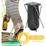 KADAX - Standaard voor afvalscheiding - stabiele afvalzakhouder met kunststof deksel, afvalzakstandaard, afvalcontainer, afvalzakhouder, afvalstandaard - Zwart, Single