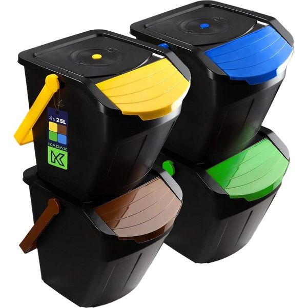 Recycling-emmer, 25 liter afvalemmer/prullenbak set met deksel  - 4/3/2 Stuks KADAX
