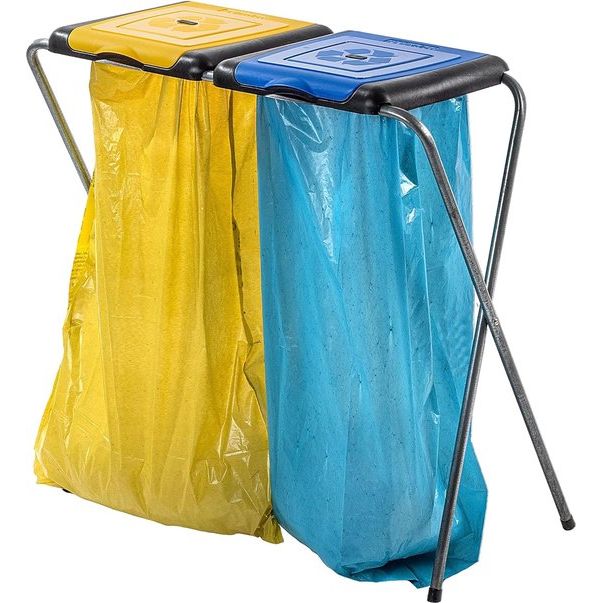 KADAX - Standaard voor afvalscheiding - stabiele afvalzakhouder met kunststof deksel, afvalzakstandaard, afvalcontainer, afvalzakhouder, afvalstandaard - Twee breed (II)