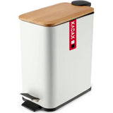Afvalbak van gepoedercoat staal - emmer met bak en voetpedaal, afvalemmer met automatische sluiting, vuilnisemmer met bamboedeksel - Zwart en Wit, 3L en 5L - KADAX