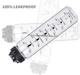 1L Glazen Waterfles met Rietje en Tijdmarkering - 1000ml Drinkfles met Eénklik-Deksel en Beschermhoes - Lekvrij, Herbruikbaar, BPA-vrij, voor Fitness, Yoga en Buitenactiviteiten - Reehoo