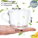 Theeglazen, set van 6 glazen met handvat, 270ml - vaatwasserbestendige sapglazen, waterglazen - KADAX