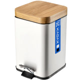 Afvalbak van gepoedercoat staal - emmer met bak en voetpedaal, afvalemmer met automatische sluiting, vuilnisemmer met bamboedeksel - Zwart en Wit, 3L en 5L - KADAX