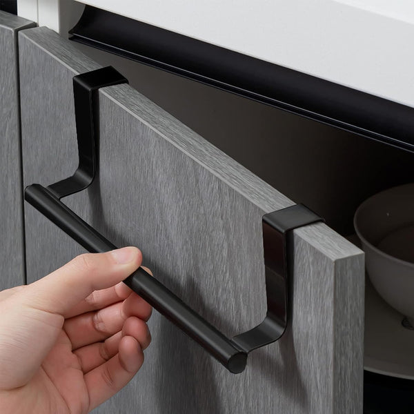 2x Deur Handdoekhouder, 23,5 cm zonder boren - Theedoekhouder om op te Hangen voor Keuken en Badkamer - Zwart Yoaeyok