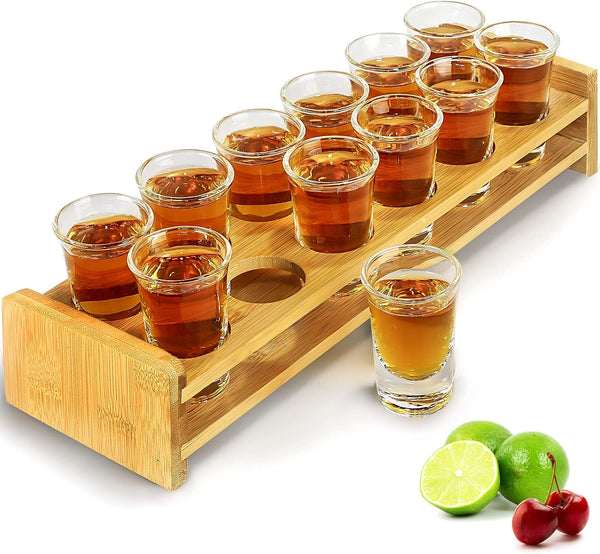 Shotglas Set – 12 Stuks van 30ml met Houder - Transparant Glas voor Feest, Club, Bar of Thuisgebruik