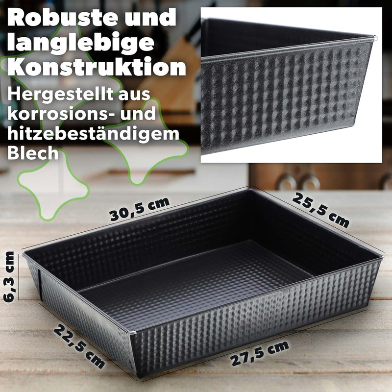 Rechthoekige bakvorm - hoge plaatranden voor cake, toastbrood, cheesecake, brownie - onderhoudsvriendelijke bakvorm, warmteverdeling - 36cm en 30.5cm, Zwart KADAX