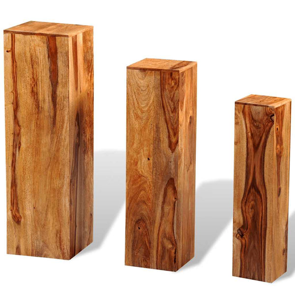 3-Delige Plantenstandaardenset Massief Acaciahout Bruin