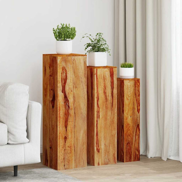 3-Delige Plantenstandaardenset Massief Acaciahout Bruin