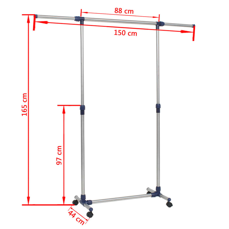 Kledingrek Verstelbaar 165X44X150 Cm Roestvrij Staal Zilver