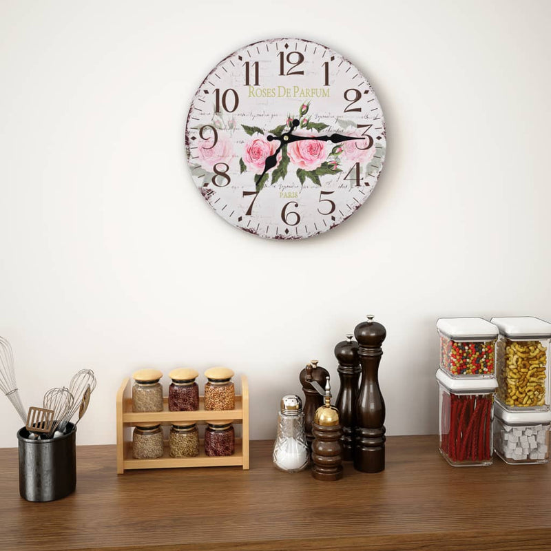 Wandklok Vintage Stijl Bloemen