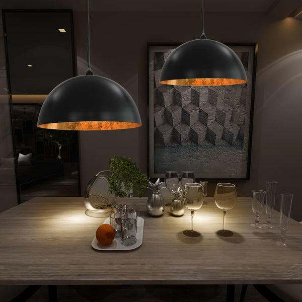 Plafondlampen Halfrond E27 Zwart En Goudkleurig