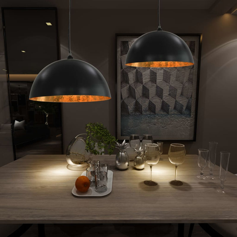 Plafondlampen Halfrond E27 Zwart En Goudkleurig