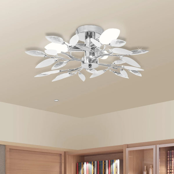 Plafondlamp Met Kristal Bladeren 3Xe14 Acryl En Transparant Wit