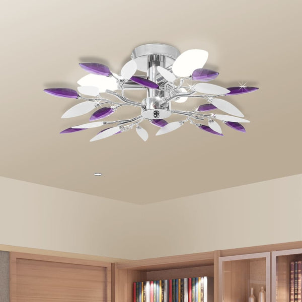 Plafondlamp Witte En E Acryl Kristal Bladeren 3Xe14 Paars