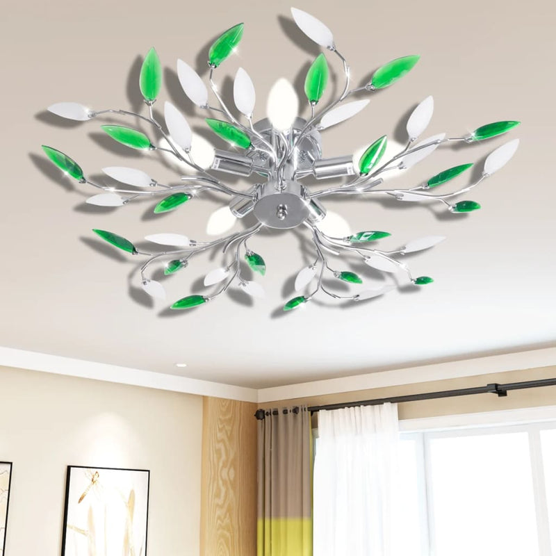 Plafondlamp Witte En E Acryl Kristal Bladeren 3Xe14 Groen