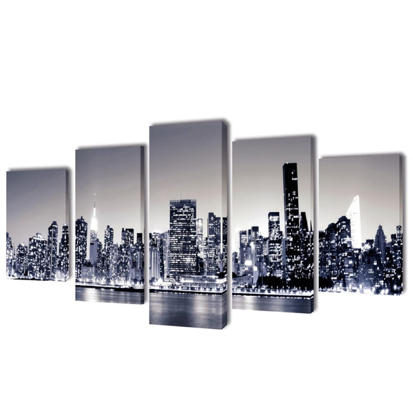 Canvas Muurdruk Set Monochroom New York Skyline