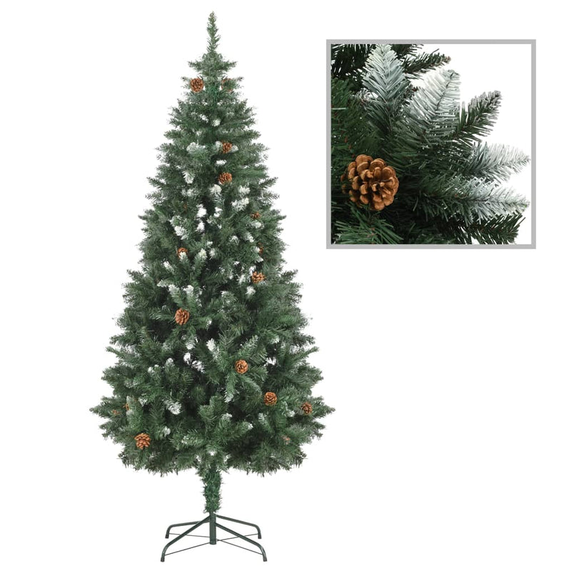 Kunstkerstboom Met Dennenappels En Glitter 210 Cm Groen En Wit