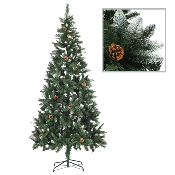Kunstkerstboom Met Dennenappels En Glitter 210 Cm Groen En Wit