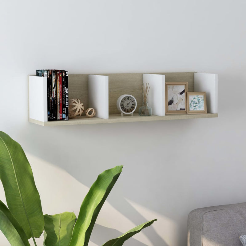 Cd-Wandschap 75X18X18 Cm Bewerkt Hout Kleurig