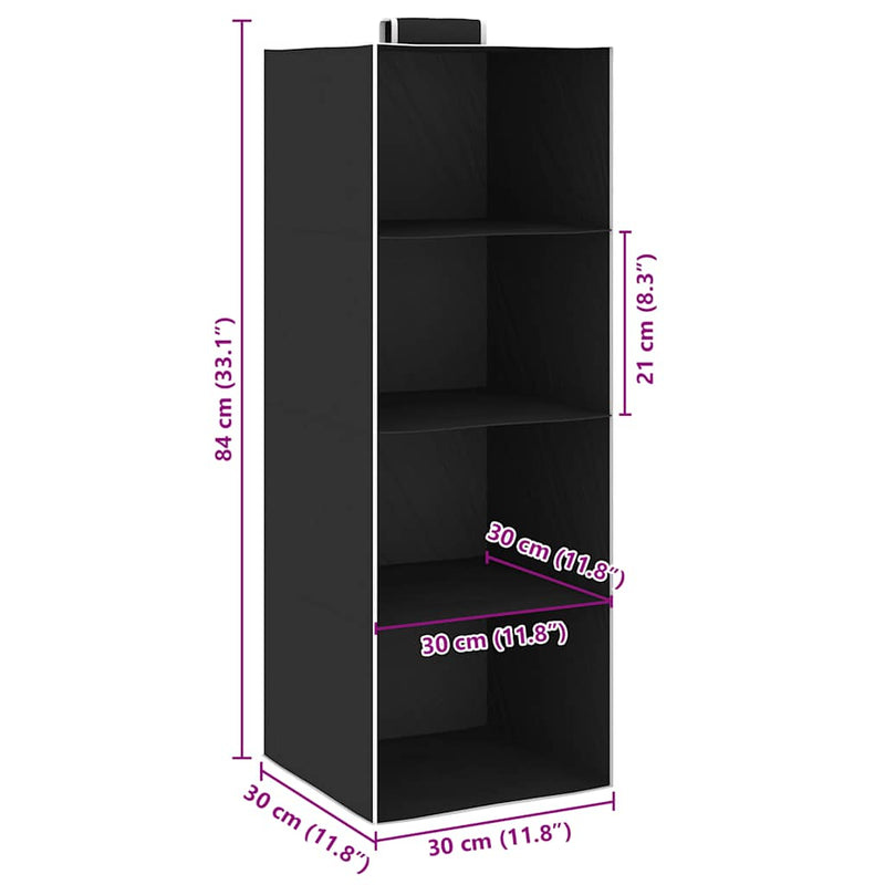 Kledingorganisers Hangend Met 4 Schappen Stof Zwart