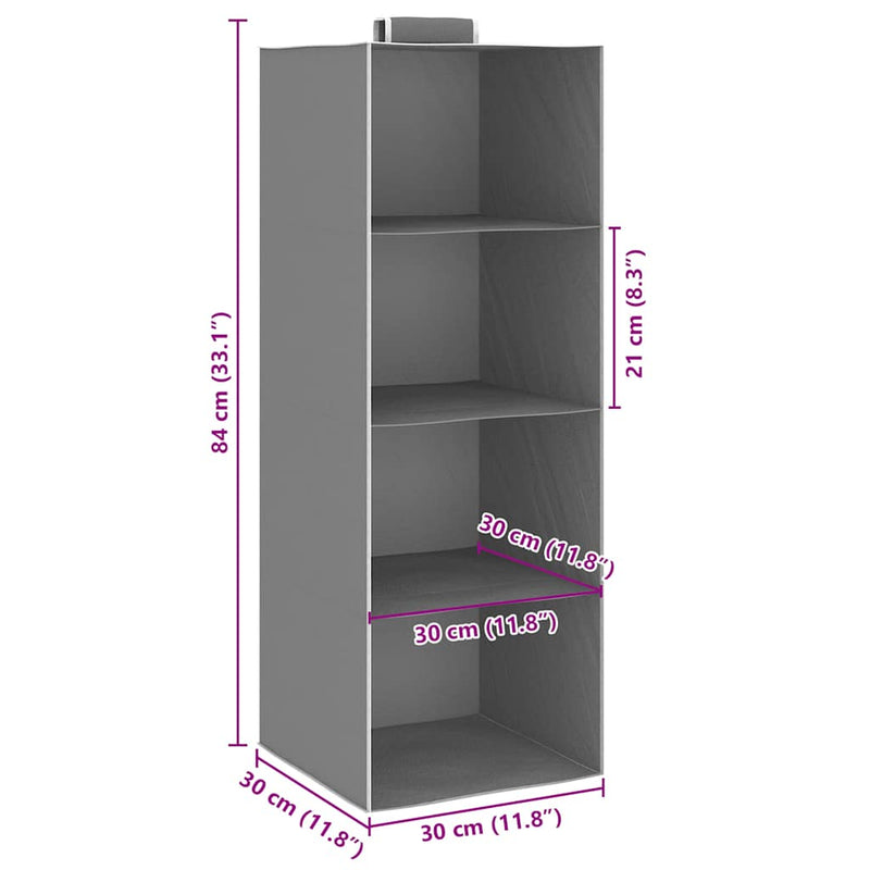Kledingorganisers Hangend Met 4 Schappen Stof Grijs