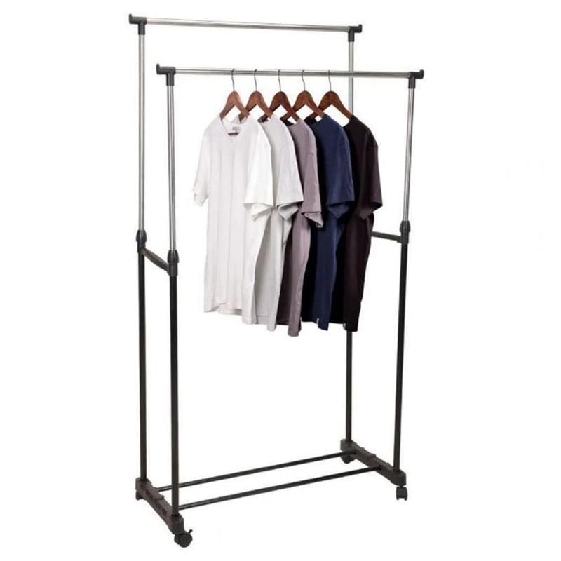 Storage Solutions Kledingrek Met Wielen Dubbel 80X42X(90-160) Cm