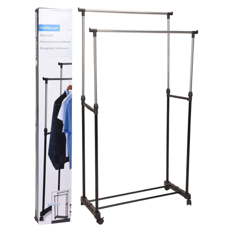 Storage Solutions Kledingrek Met Wielen Dubbel 80X42X(90-160) Cm