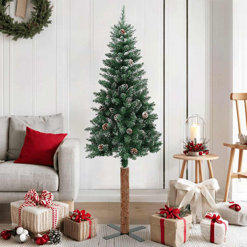 Kerstboom Met Echt Hout En Sneeuw Smal 210 Cm Groen