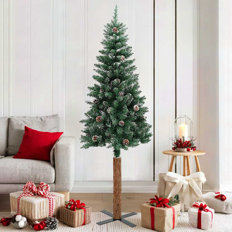 Kerstboom Met Echt Hout En Sneeuw Smal 210 Cm Groen