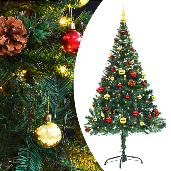 Kunstkerstboom Met Verlichting En Kerstballen 150 Cm Groen