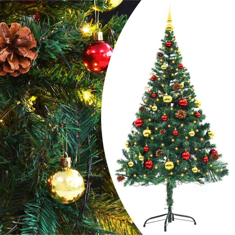 Kunstkerstboom Met Verlichting En Kerstballen 150 Cm Groen