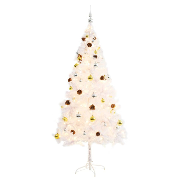 Kunstkerstboom Met Verlichting En Kerstballen 180 Cm Wit