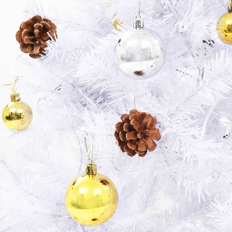 Kunstkerstboom Met Verlichting En Kerstballen 180 Cm Wit