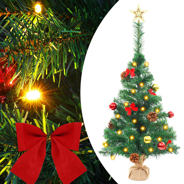 Kunstkerstboom Met Verlichting En Kerstballen 64 Cm Groen Wit